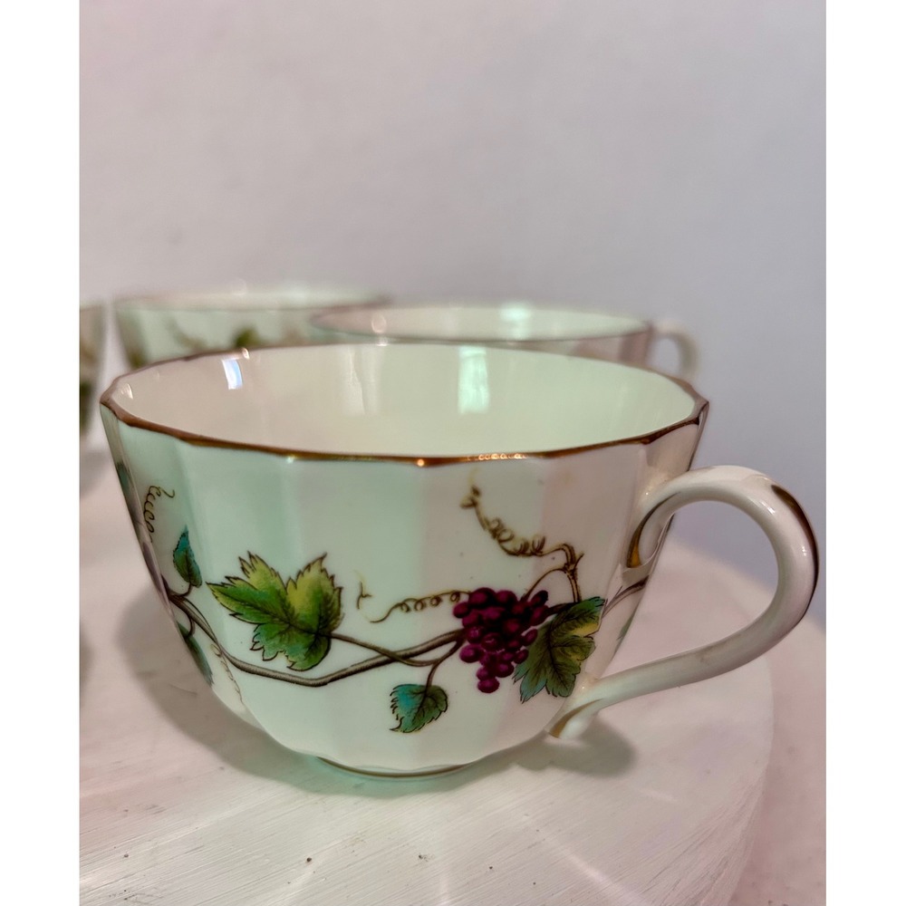 Royal Worcester Bacchanal Teacups Set/6 Bone China Grape Vine Gold Trim England‎
